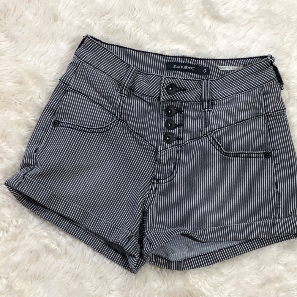 Blackheart High Rise Striped Shorts Black and White Striped